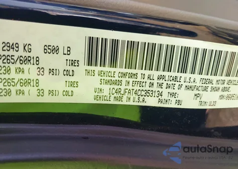 2012 Jeep Grand Cherokee Laredo from USA, damaged, VIN 1C4RJFAT4CC353134